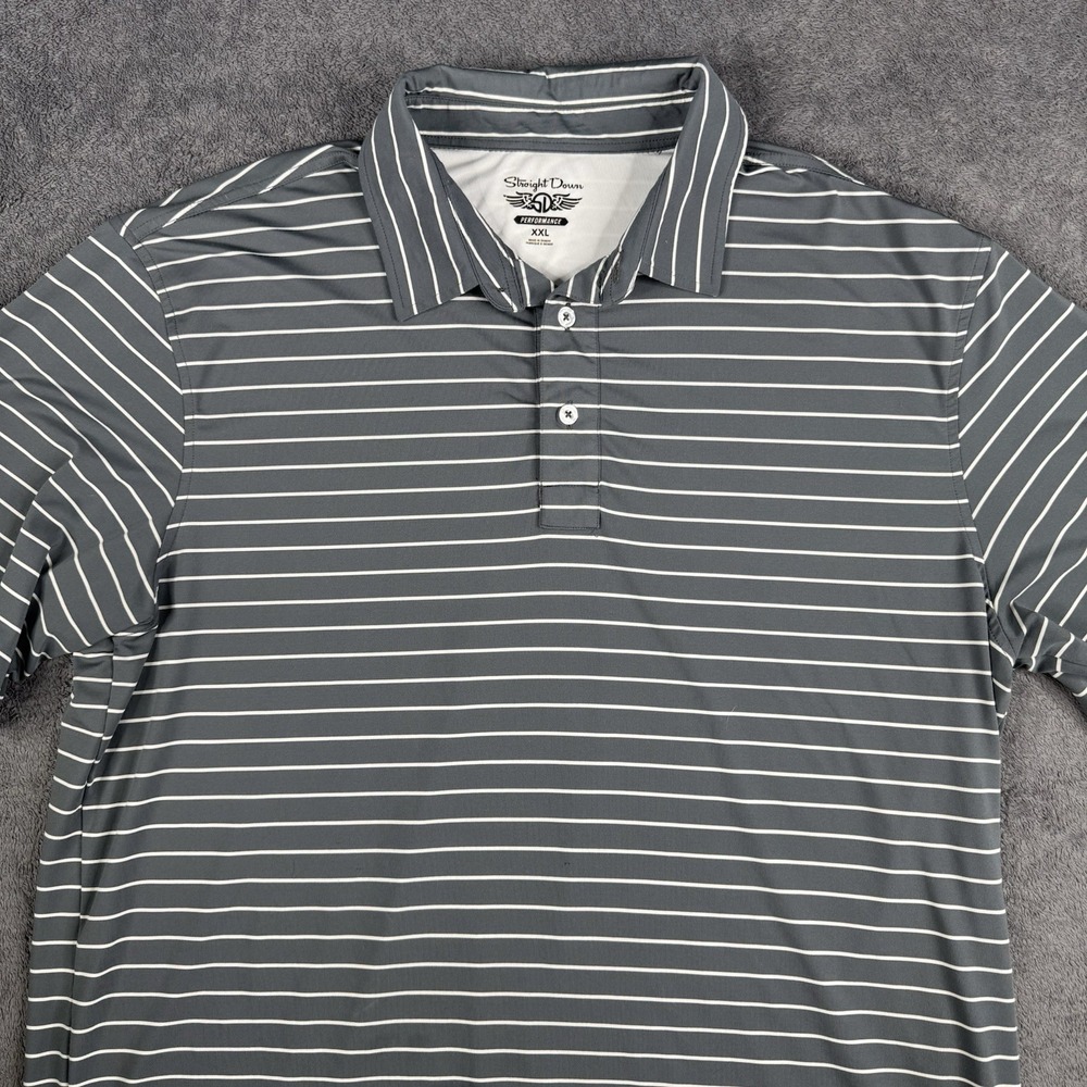 Straight Down Shirt Mens 2XL Gray Striped Golf Stretch Performance Polo Stretch